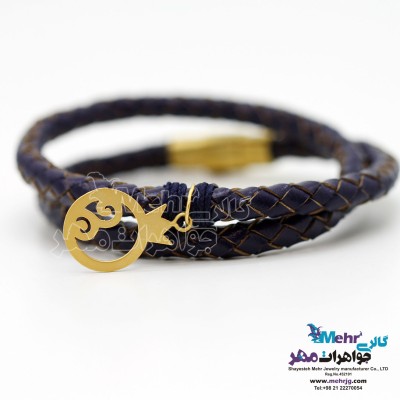 دستبند طلا و چرم - طرح انار