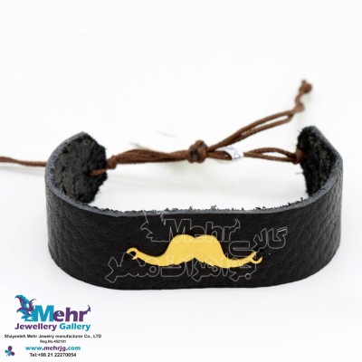 دستبند طلا و چرم - طرح سبیل