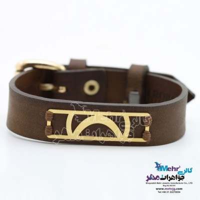 دستبند طلا و چرم - طرح منحنی