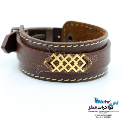 دستبند طلا و چرم - طرح هندسی