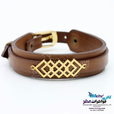 دستبند طلا و چرم - طرح هندسی