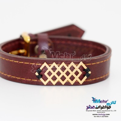دستبند طلا و چرم - طرح هندسی