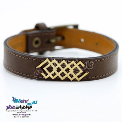 دستبند طلا و چرم - طرح هندسی