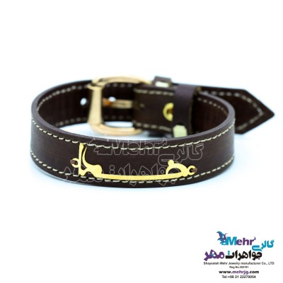 دستبند طلا و چرم - طرح خدا