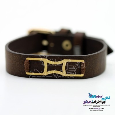 دستبند طلا و چرم - طرح هندسی