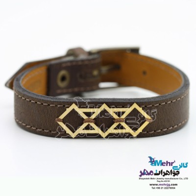 دستبند طلا و چرم - طرح هندسی