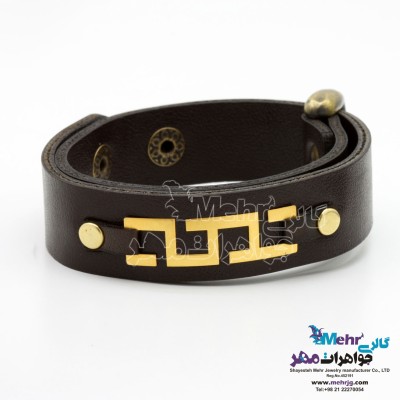 دستبند طلا و چرم - طرح مار و پله