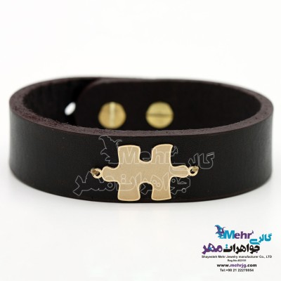 دستبند طلا و چرم - طرح پازل