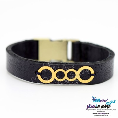 دستبند طلا و چرم - طرح هندسی