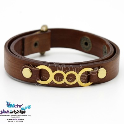 دستبند طلا و چرم - طرح هندسی