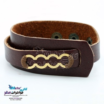 دستبند طلا و چرم - طرح هندسی