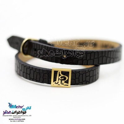دستبند طلا و چرم - طرح خدا