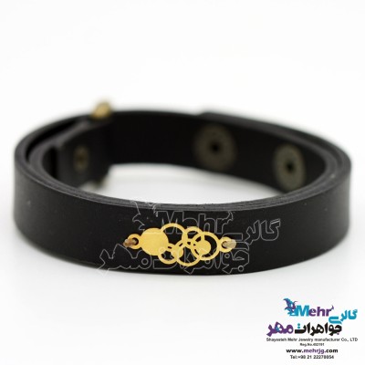 دستبند طلا و چرم - طرح هندسی