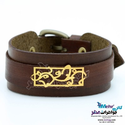 دستبند طلا و چرم - طرح اسلیمی