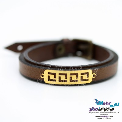 دستبند طلا و چرم - طرح پلکانی