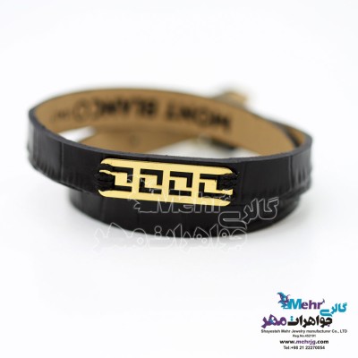دستبند طلا و چرم - طرح پلکانی