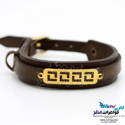 دستبند طلا و چرم - طرح پلکانی