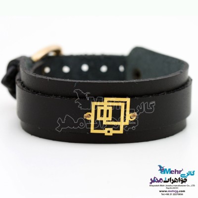 دستبند طلا و چرم - طرح هندسی