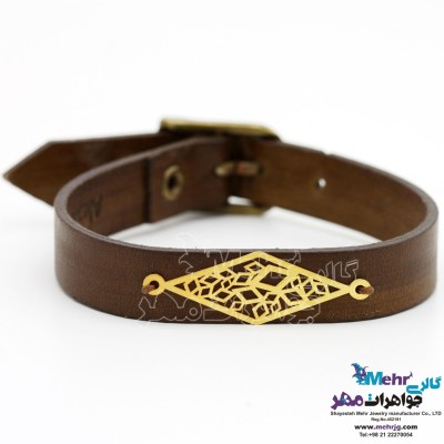 دستبند طلا و چرم - طرح هندسی