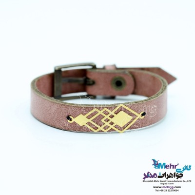 دستبند طلا و چرم - طرح هندسی