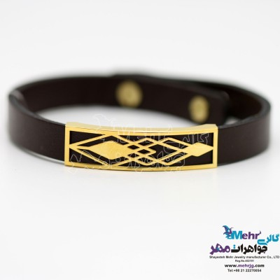 دستبند طلا و چرم - طرح هندسی
