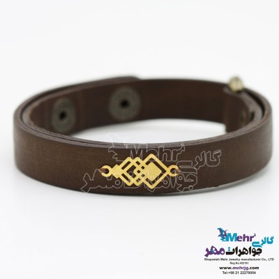 دستبند طلا و چرم - طرح هندسی