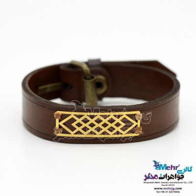 دستبند طلا و چرم - طرح هندسی