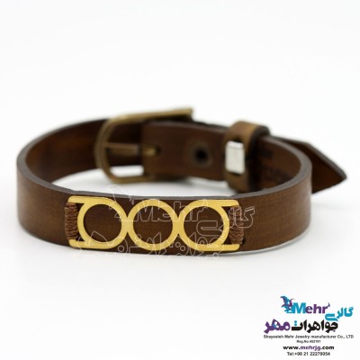 دستبند طلا و چرم - طرح هندسی