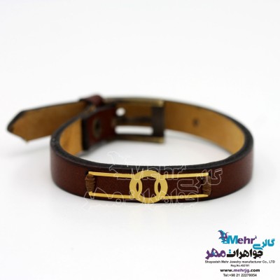 دستبند طلا و چرم - طرح هندسی
