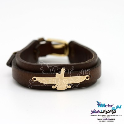 دستبند طلا و چرم - طرح فروهر