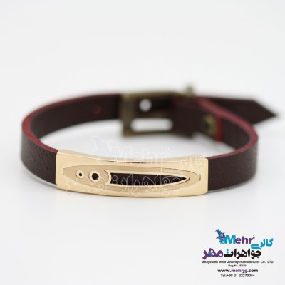دستبند طلا و چرم - طرح ماهی