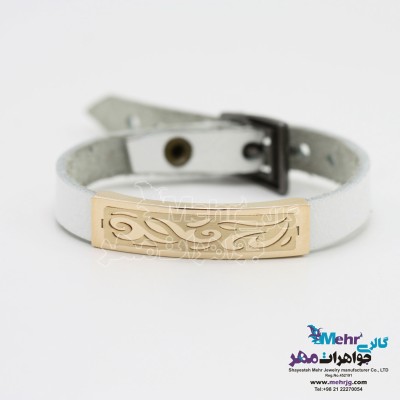 دستبند طلا و چرم - طرح اسلیمی
