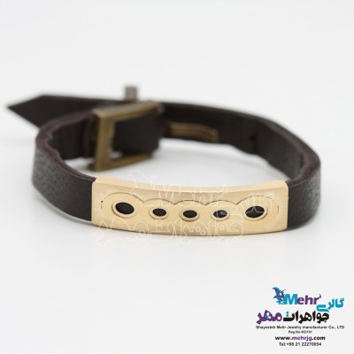 دستبند طلا و چرم - طرح هندسی