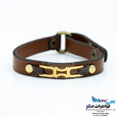 دستبند طلا و چرم - طرح هندسی