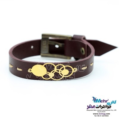 دستبند طلا و چرم - طرح هندسی