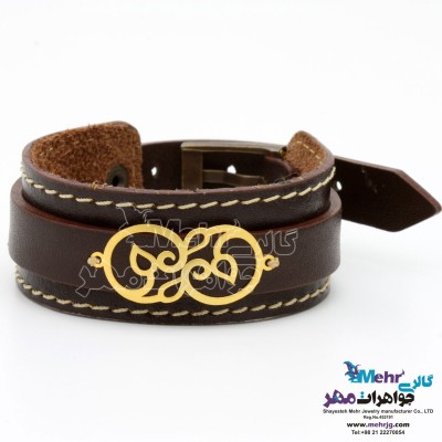 دستبند طلا و چرم - طرح شاخه و برگ