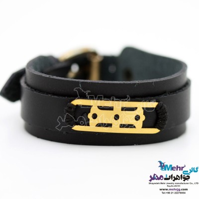 دستبند طلا و چرم - طرح لنگر