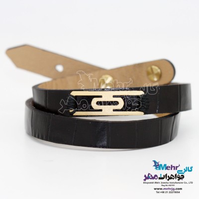دستبند طلا و چرم - طرح هندسی