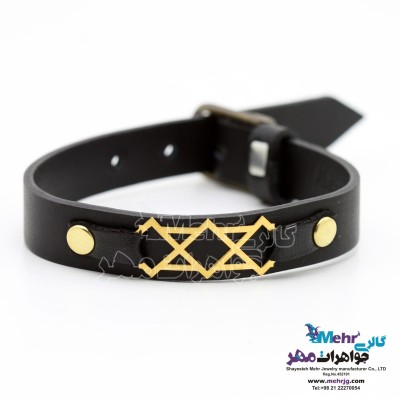 دستبند طلا و چرم - طرح هندسی