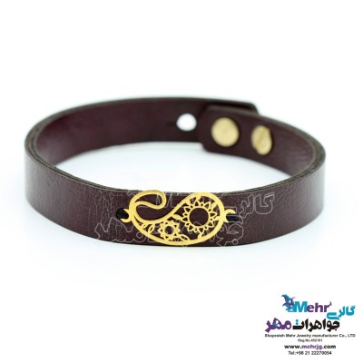 دستبند طلا و چرم - طرح بته‌جقه