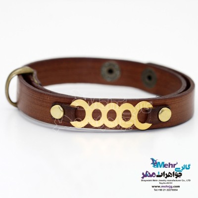 دستبند طلا و چرم - طرح هندسی