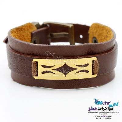 دستبند طلا و چرم - طرح ستاره
