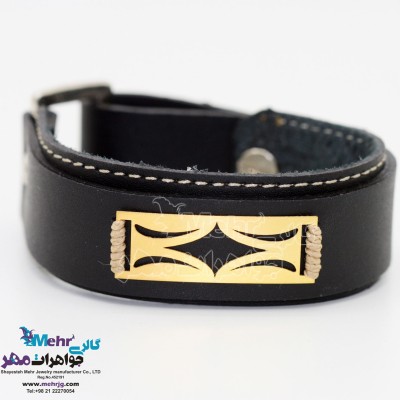 دستبند طلا و چرم - طرح ستاره
