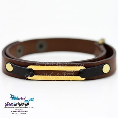 دستبند طلا و چرم - طرح هندسی