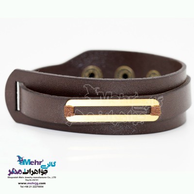 دستبند طلا و چرم - طرح هندسی