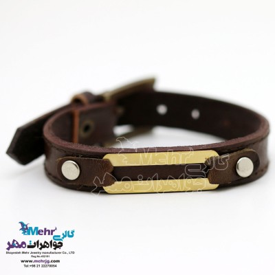 دستبند طلا و چرم - طرح هندسی