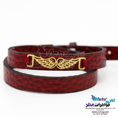 دستبند طلا و چرم - طرح بال عقاب