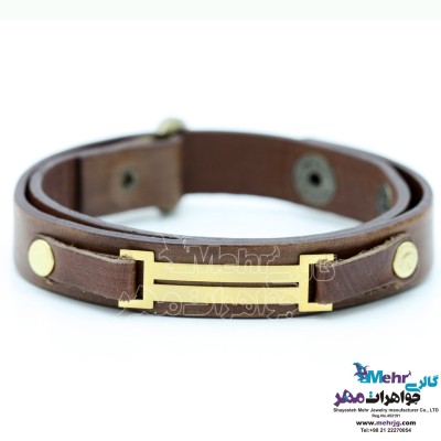 دستبند طلا و چرم - طرح خطوط موازی