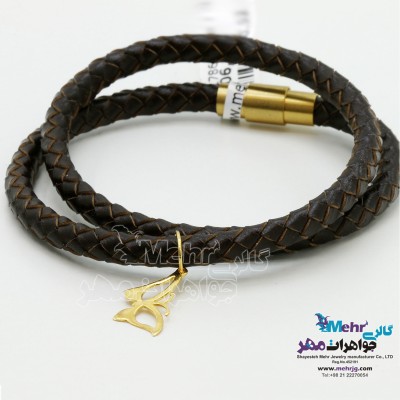 دستبند طلا و چرم - طرح پروانه