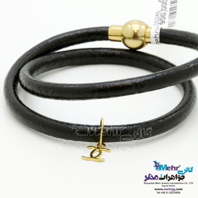 دستبند طلا و چرم - طرح شنل